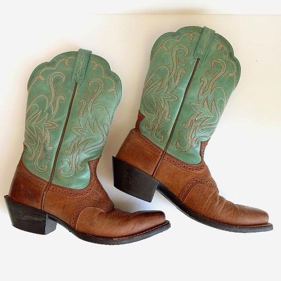 Ariat Shoes - ARIAT Legend Women's Green & Tan Full Grain Leather Western Cowgirl Boots 6.5 B